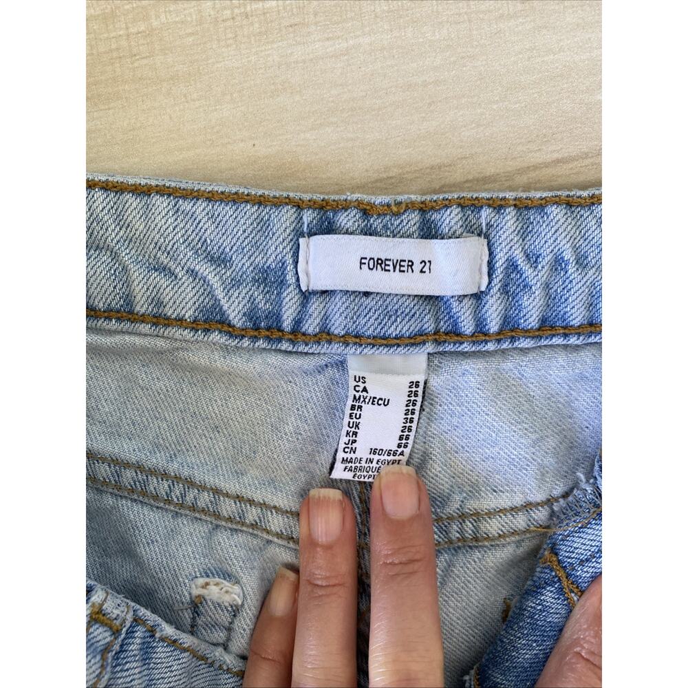 Forever 21 Jeans Womens 26 Blue Straight Leg Distressed Button Fly Mid Rise - Picture 5 of 7